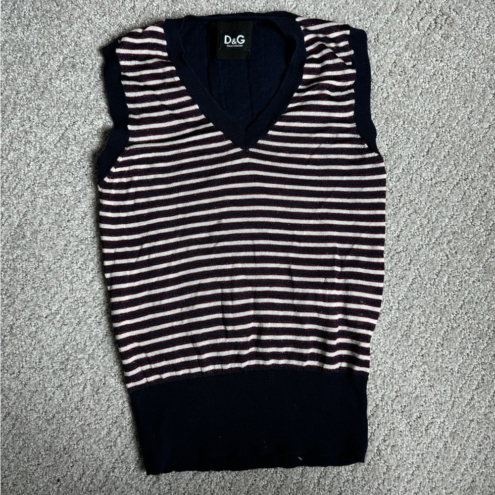 Dolce & Gabbana Red, White, & Navy Lightweight Sweater V-Neck Vest